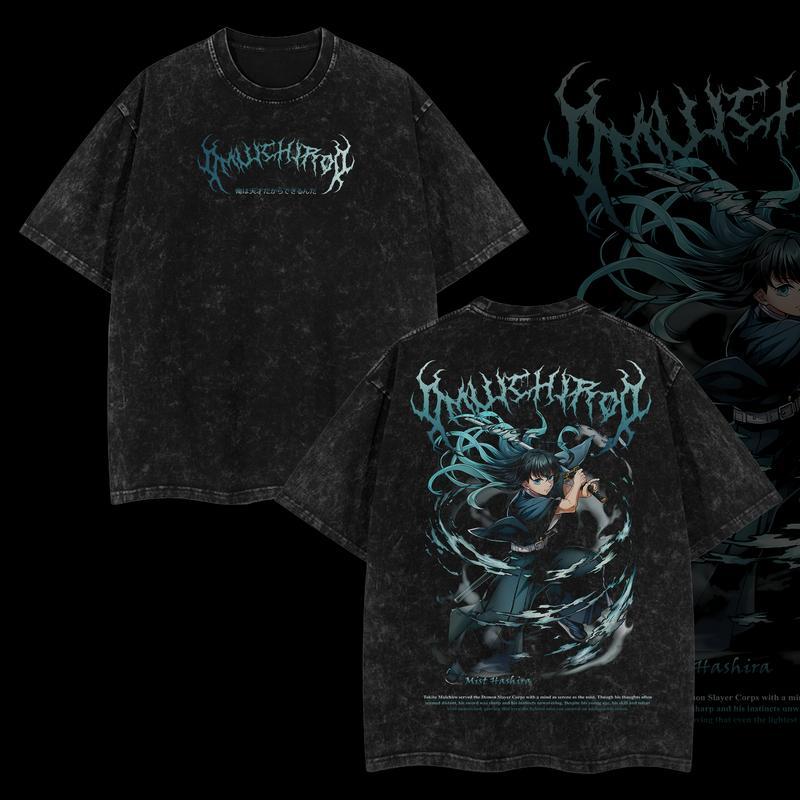 Otakuri Muichiro Tokito Demon Slayer washed cotton oversized T-shirt with vintage anime streetwear design