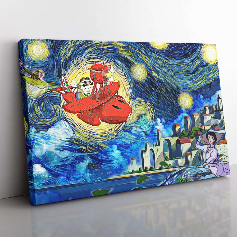 Porco Rosso Starry Night Studio Ghibli Canvas Print Wall Art - Nysekai