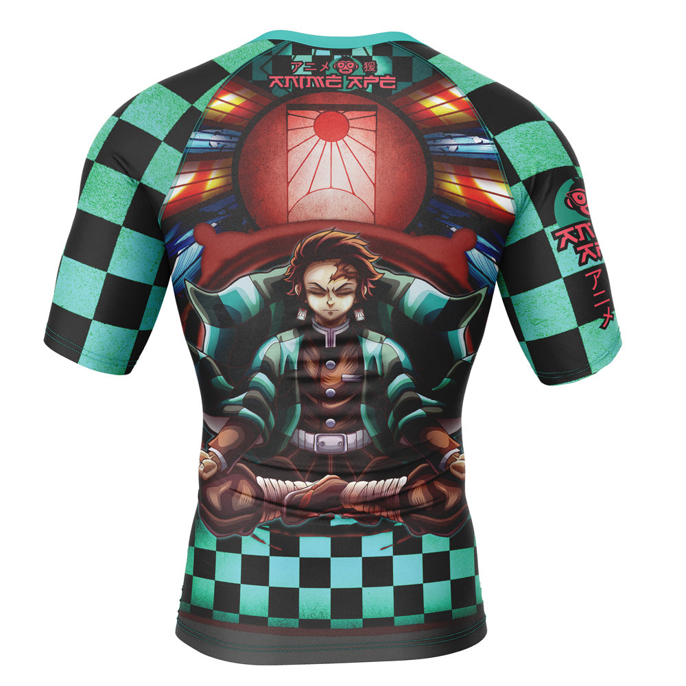 Trippy Kamado Tanjiro Demon Slayer Short Sleeve Rash Guard Compression Shirt